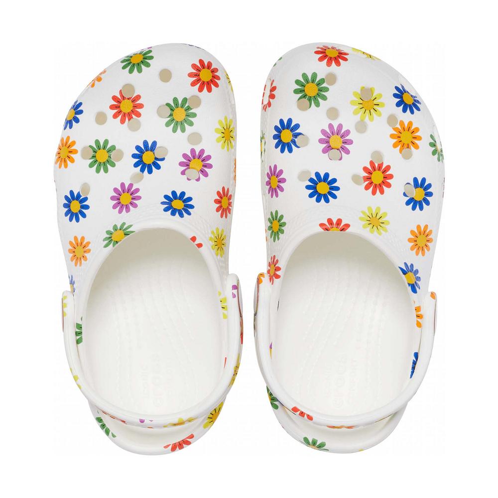 Sabots Crocs Classiche Seasonal Print Fille Blanche | France 1520SGLO